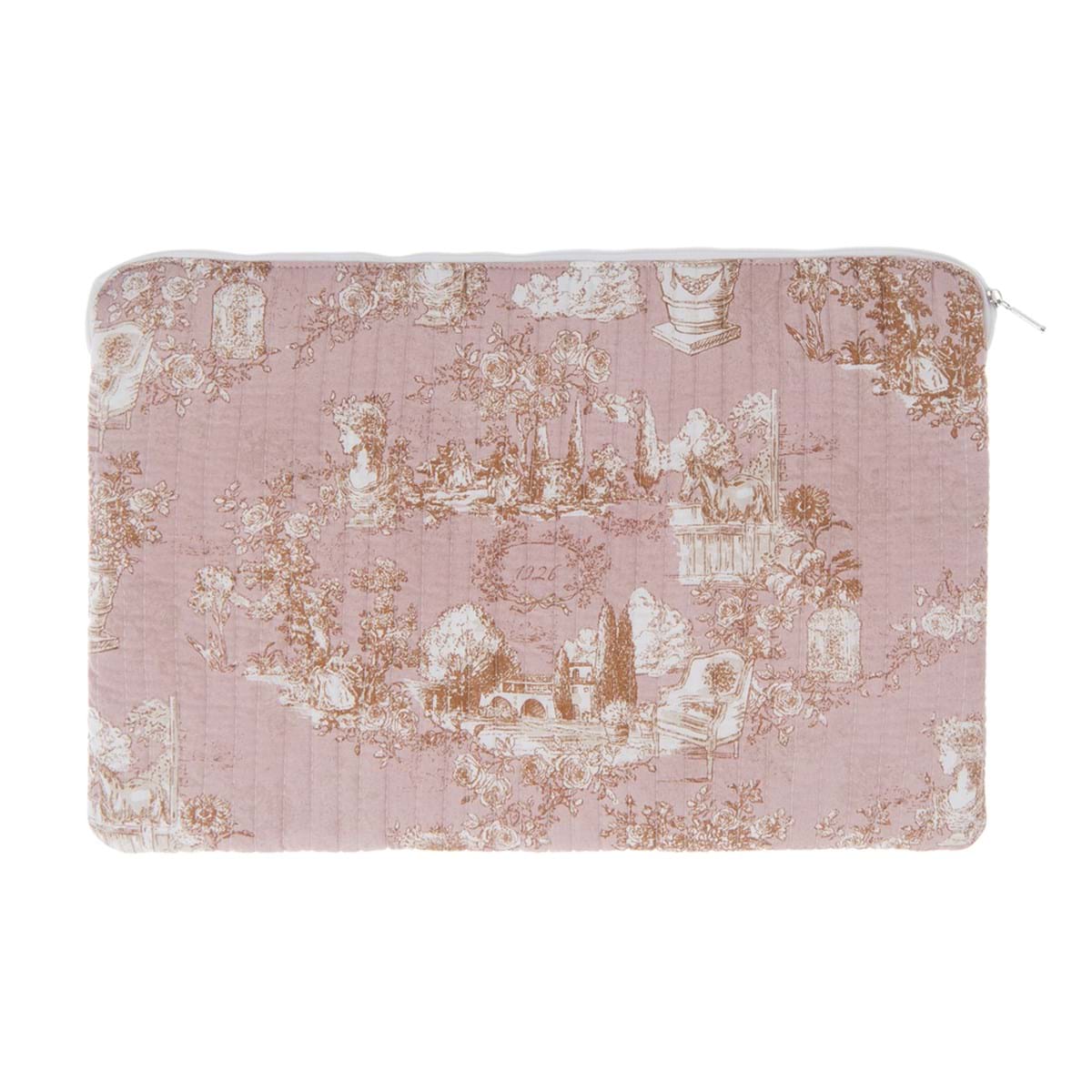 Porta computer Toile du Borgo in elegante cotone rosa con design romantico per proteggere laptop.