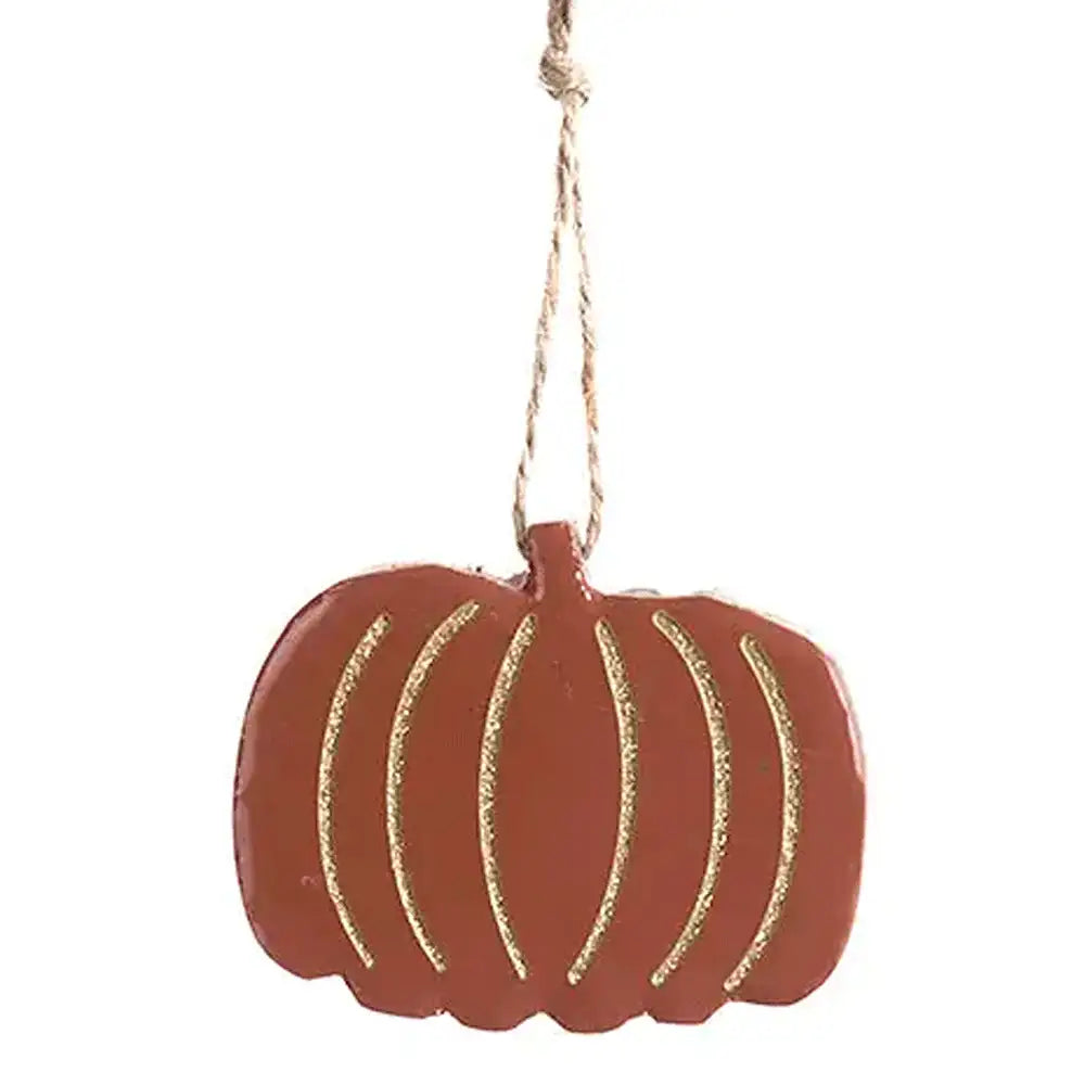 Decorazione da appendere assortita Tancredi con foglia e zucca in legno di mango, stile autunnale e accogliente.