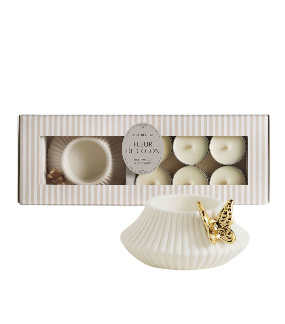 Cofanetto portacandele farfalla e 6 candele “Fleur de Coton”
