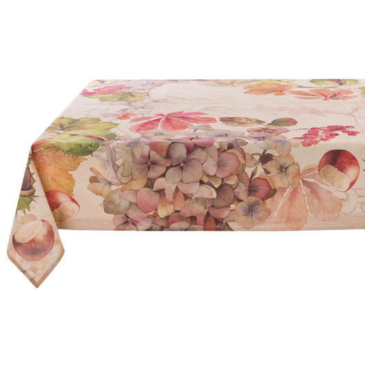 Tovaglia Promenade in cotone con stampa effetto acquerello, perfetta per decorare la tavola con eleganza e colore.