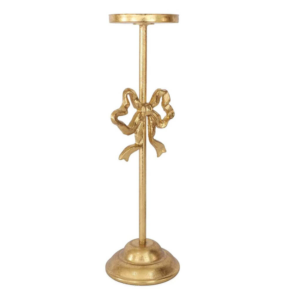 Portacandele con fiocco Nodo d'amore in metallo dorato con design elegante e romantico.