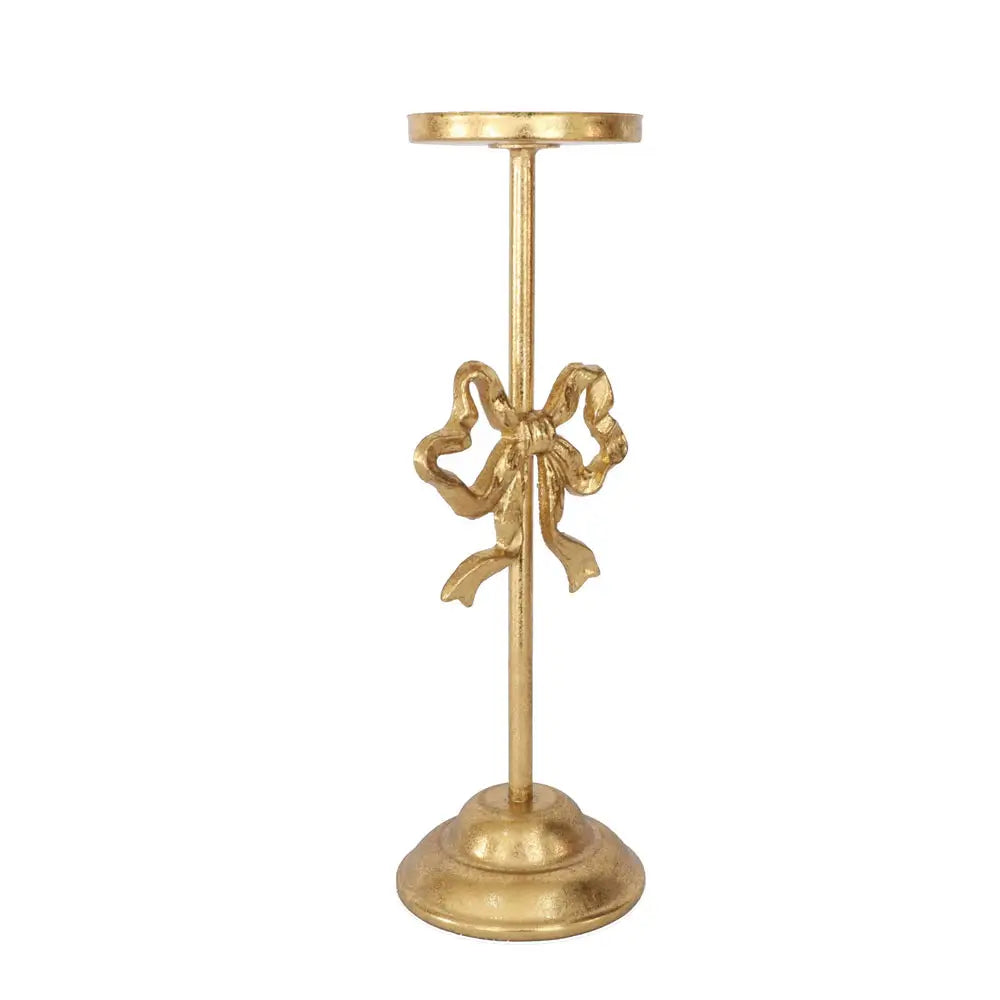Portacandele con fiocco Nodo d'amore in metallo dorato con design elegante e romantico.
