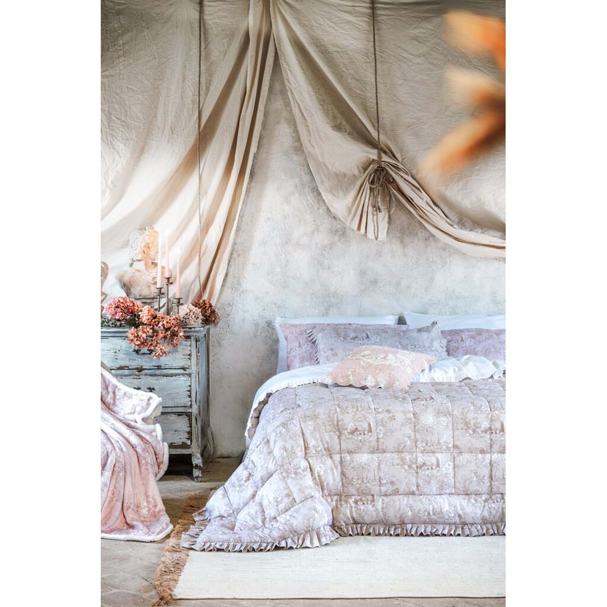 Trapunta e copriguanciali con gala Toile du Borgo in microfibra dal design romantico 