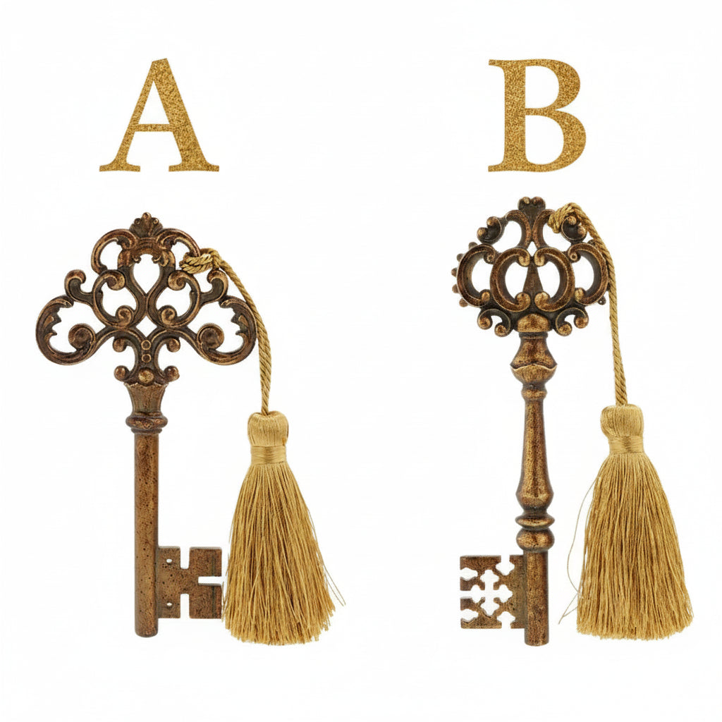 Chiave decorativa con nappa Vivienne,  In resina effetto bronzo anticato per decorare casa