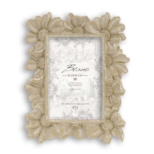  portafoto rettangolare Fiori Vivienne, in resina con cornice floreale in rilievo