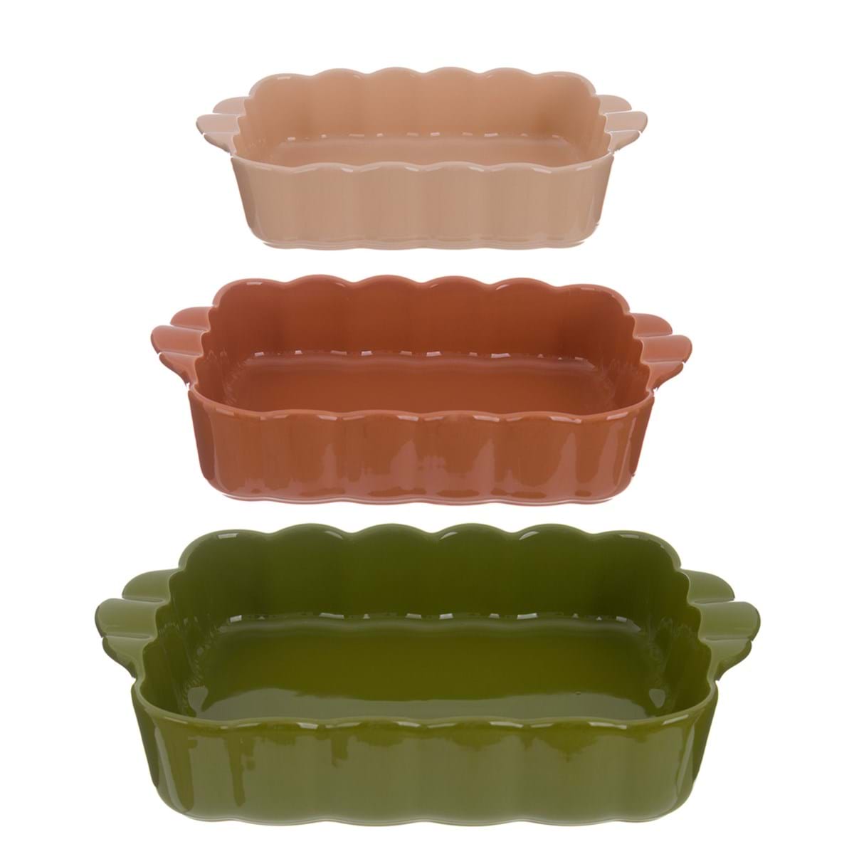 Set 3 pirofile con manici Galassia in ceramica, colori assortiti, design elegante e funzionale.