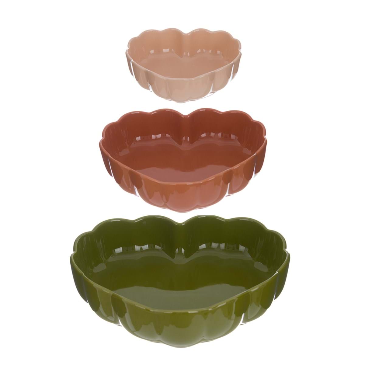 Set 3 pirofile cuore Galassia: ciotole dalla forma romantica in ceramica colorata
