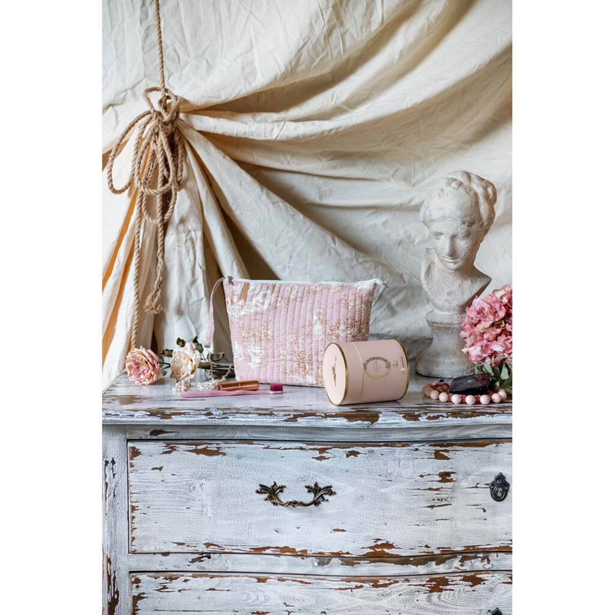  Pochette stampata Toile du borgo in cotone rosa con stampa decorativa, perfetta per organizzare piccoli oggetti.