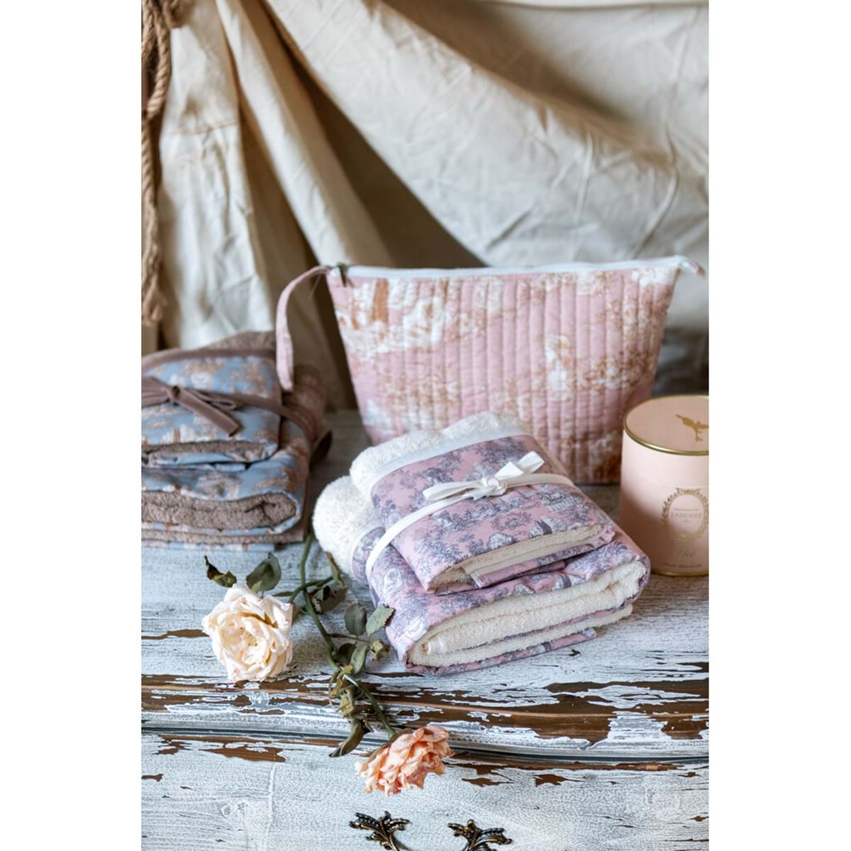  Pochette stampata Toile du borgo in cotone rosa con stampa decorativa, perfetta per organizzare piccoli oggetti.