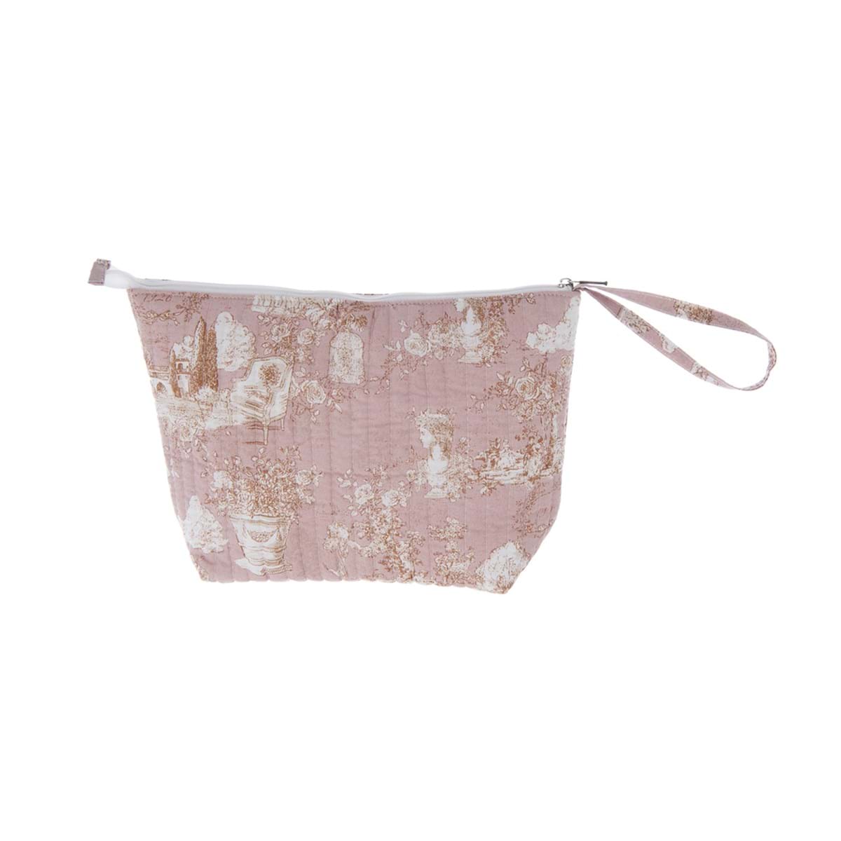 Pochette stampata Toile du borgo in cotone rosa con stampa decorativa, perfetta per organizzare piccoli oggetti.