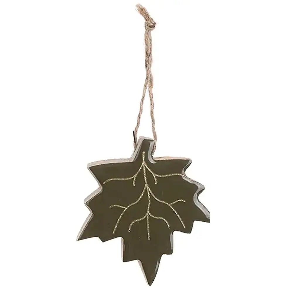 Decorazione da appendere assortita Tancredi con foglia e zucca in legno di mango, stile autunnale e accogliente.