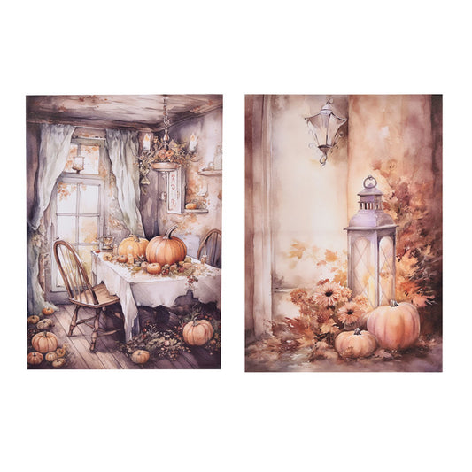 quadro assortito casa d'autunno con decorazioni autunnali in acquerello e oggetti di stagione