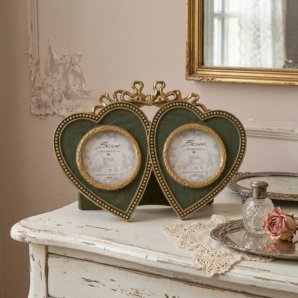 Porta foto doppia a cuore Vivienne, progettato per contenere due immagini, incorniciando dolci momenti
