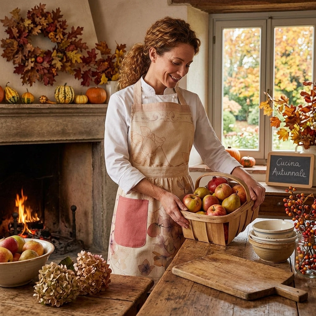 Il grembiule Autunnale Promenade in 100% cotone è la scelta ideale per rendere ogni momento in cucina più pratico, elegante e speciale
