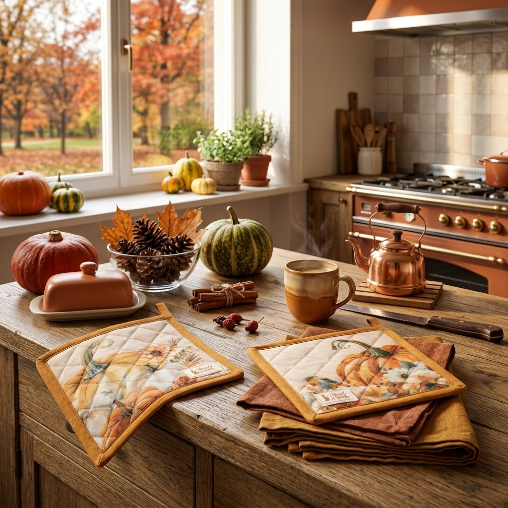 Presina assortita "Racconti d'Autunno" con illustrazioni di zucche e fiori in toni arancioni e crema.
