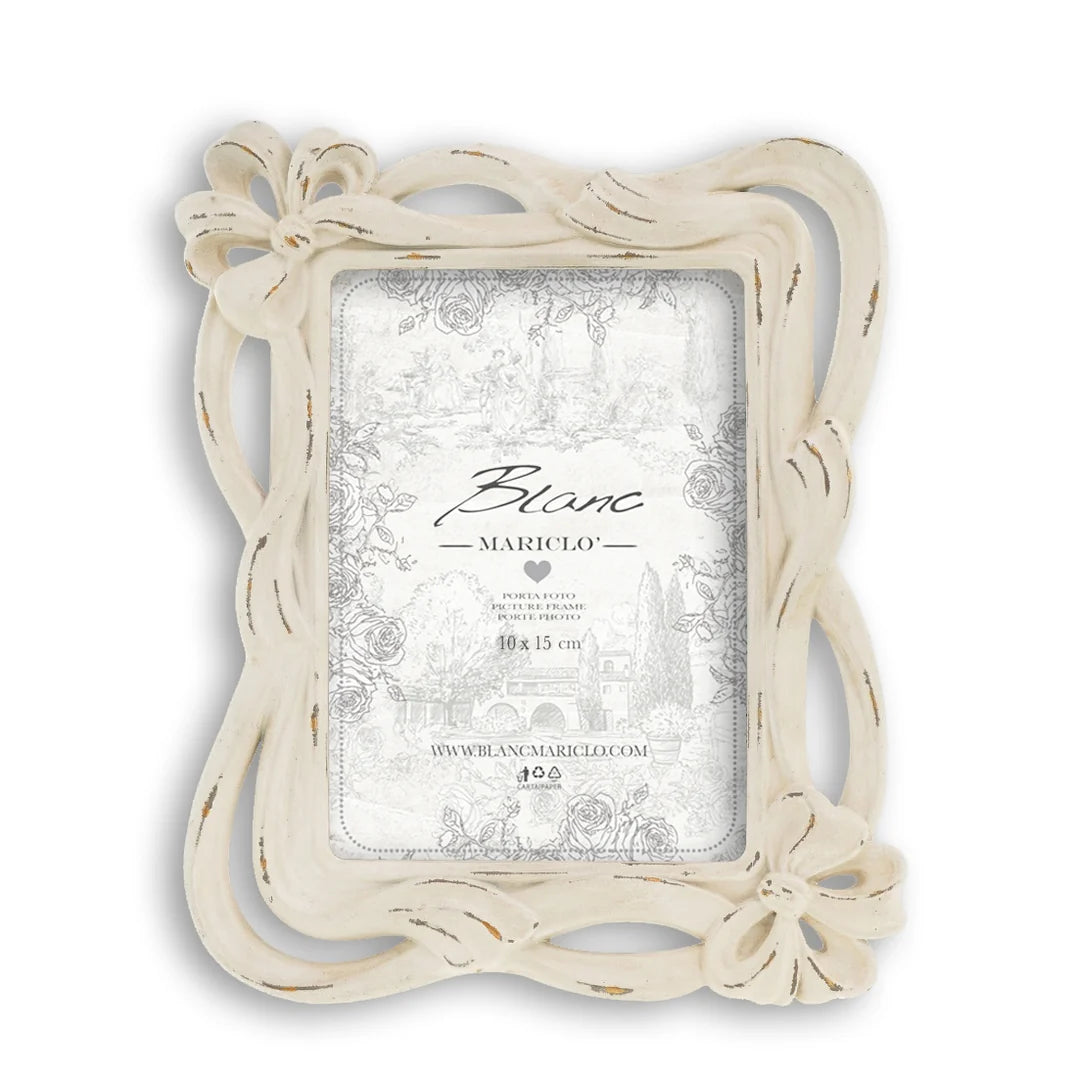 portafoto rettangolare Fiocco Vivienne, in resina con finitura shabby chic